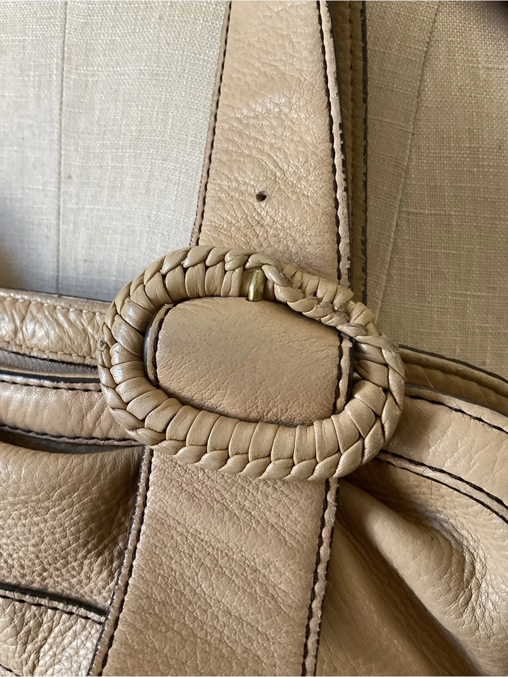 Cole Haan Gathered Leather Shoulder Bag in Beige